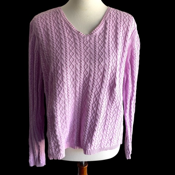 Valerie Steven’s vintage cable knit v-neck pink cotton sweater XL - Picture 1 of 8